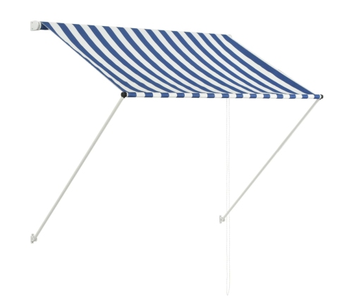 Toldo retráctil azul y blanco 100x150 cm