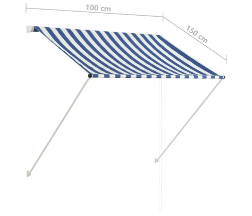 Toldo retráctil azul y blanco 100x150 cm