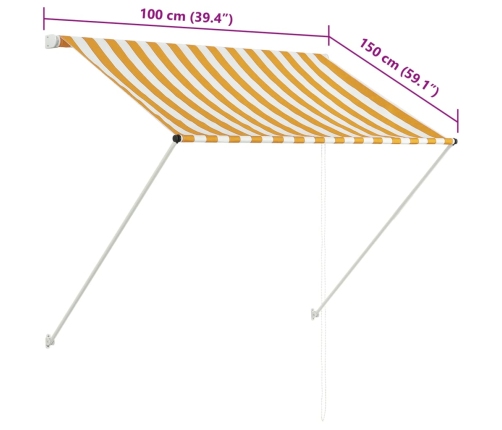 Toldo retráctil amarillo y blanco 100x150 cm