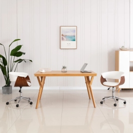 Silla comedor giratoria madera curvada cuero sintético blanco