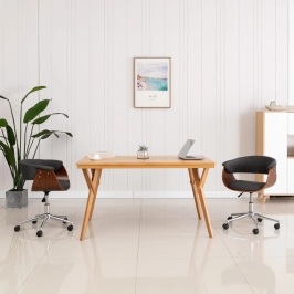 Silla de comedor giratoria de madera curvada y tela gris