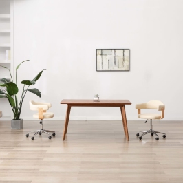 Silla de comedor giratoria madera curvada cuero sintético crema