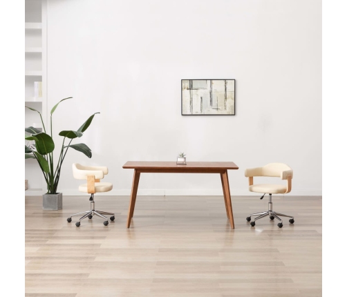 Silla de comedor giratoria madera curvada cuero sintético crema