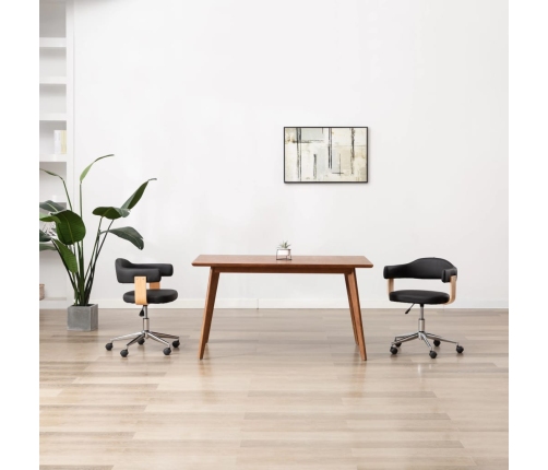 Silla de comedor giratoria madera curvada cuero sintético negro