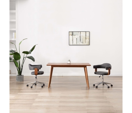 Silla de comedor giratoria de madera curvada y tela gris