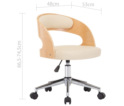 Silla de comedor giratoria madera curvada cuero sintético crema