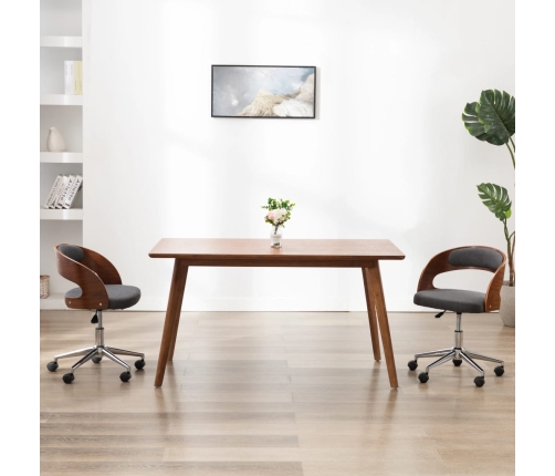 Silla de comedor giratoria de madera curvada y tela gris