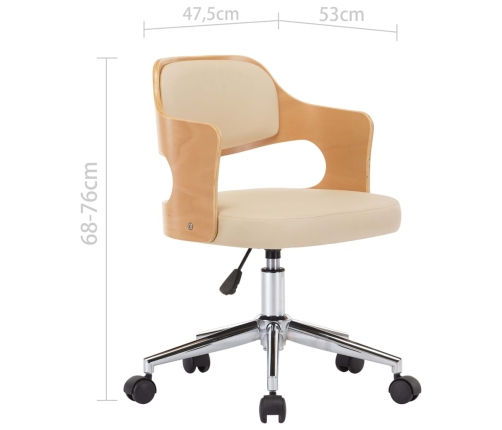 Silla de comedor giratoria madera curvada cuero sintético crema