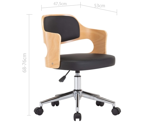 Silla de comedor giratoria madera curvada cuero sintético negro