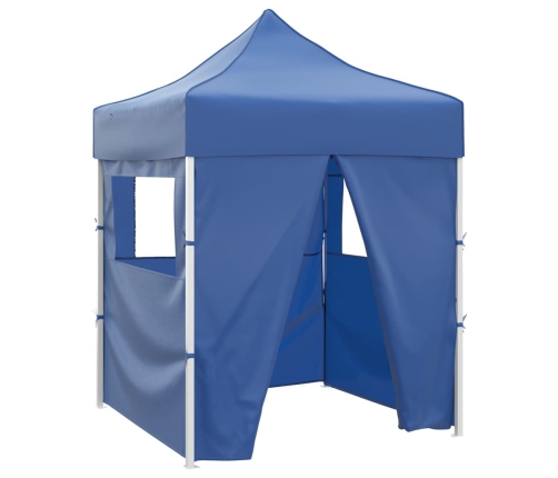 Carpa plegable profesional con 4 paredes acero azul 2x2 m