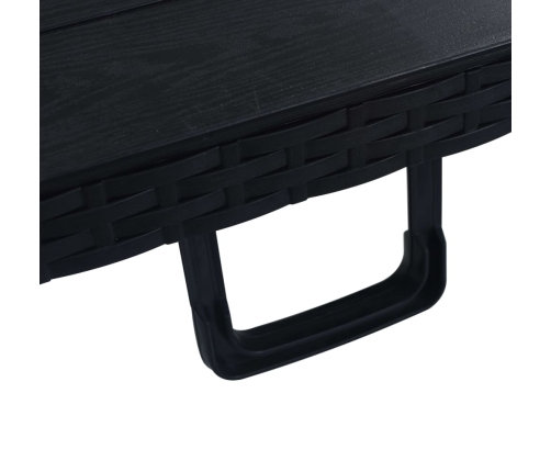 Mesa de jardín plegable imitación ratán HDPE negro 180x75x72 cm