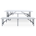 Mesa de jardín plegable con 2 bancos acero y HDPE blanco 180 cm