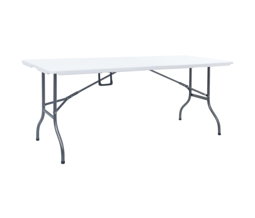 Mesa de jardín plegable con 2 bancos acero y HDPE blanco 180 cm