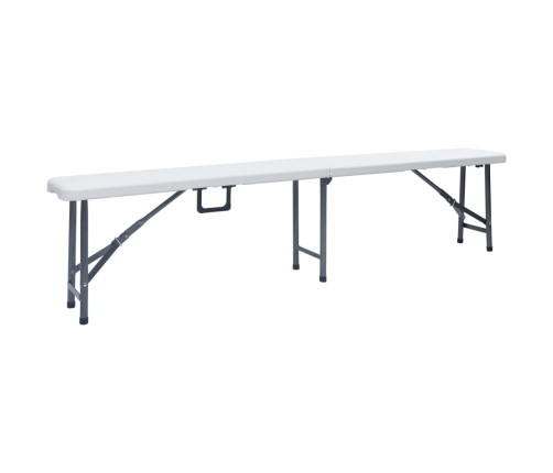 Mesa de jardín plegable con 2 bancos acero y HDPE blanco 180 cm