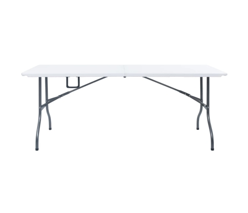 Mesa de jardín plegable con 2 bancos acero y HDPE blanco 180 cm
