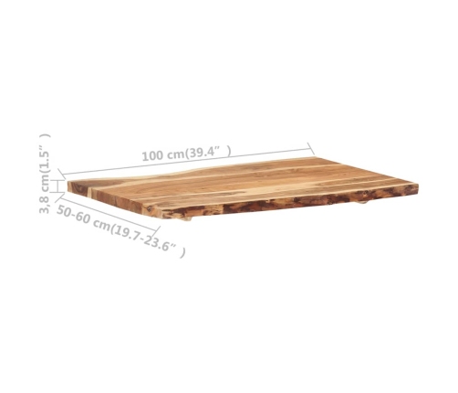 Superficie de mesa de madera maciza de acacia 100x(50-60)x3,8 cm