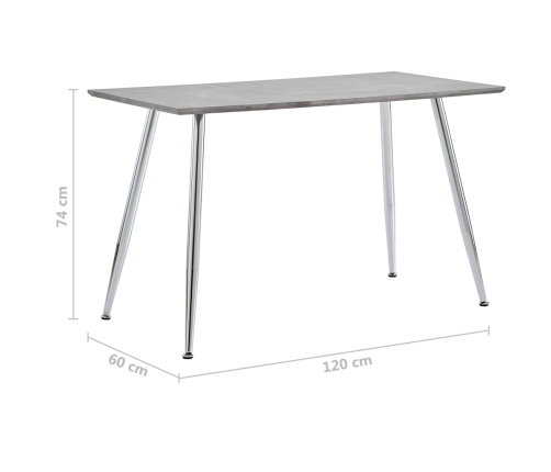 Mesa de comedor MDF gris hormigón y plateado 120x60x74 cm