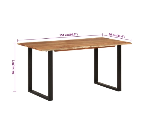 Mesa de comedor de madera maciza de acacia 154x80x76 cm