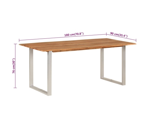 vidaXL Mesa de comedor de madera maciza de acacia 180x90x76 cm