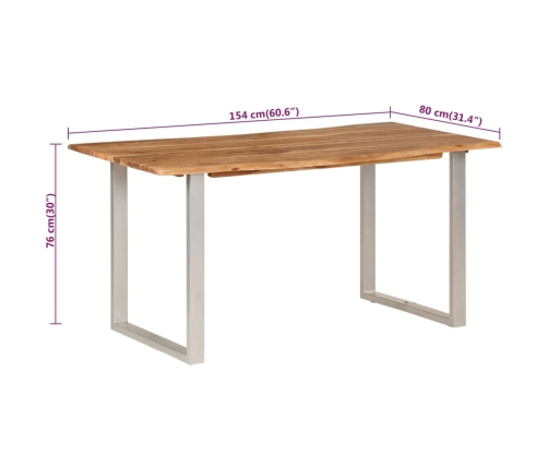 Mesa de comedor de madera maciza de acacia 154x80x76 cm