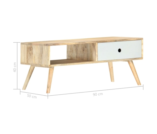 Mesa de centro de madera maciza de mango 90x50x40 cm