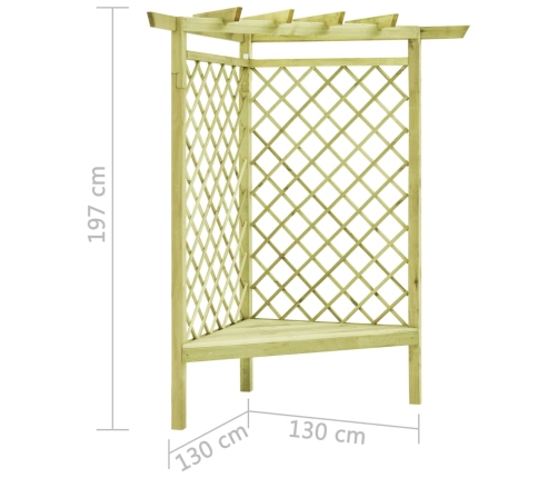 Pérgola esquina y asiento madera pino impregnada 130x130x197 cm