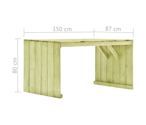 Mesa de jardín madera de pino impregnada 150x87x80 cm