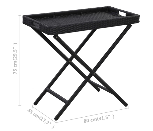 Mesa plegable de ratán sintético negro 80x45x75 cm