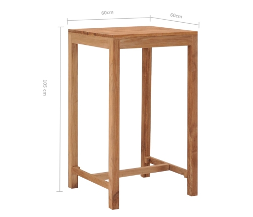 Mesa alta de jardín madera maciza de teca 60x60x105 cm