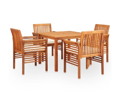 Set comedor de jardín 5 pzas y cojines madera maciza de acacia