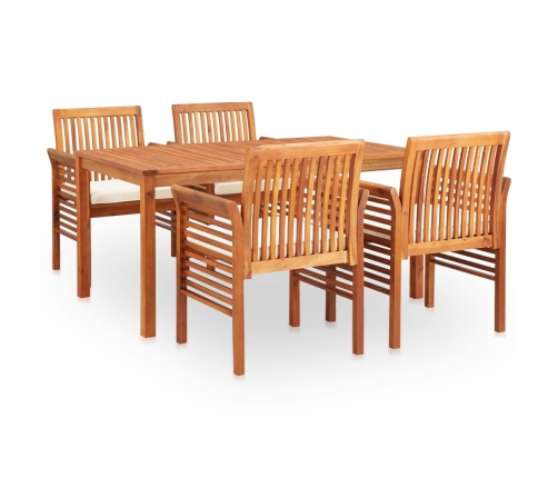 Set comedor de jardín 5 pzas y cojines madera maciza de acacia