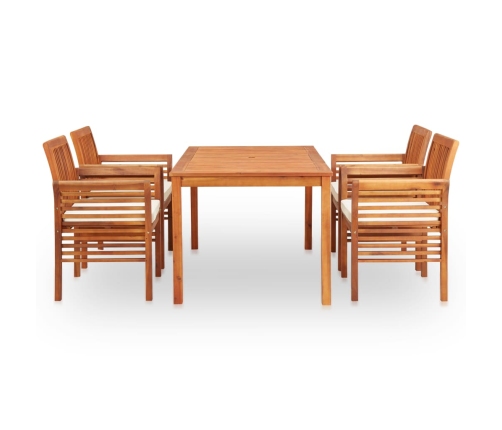 Set comedor de jardín 5 pzas y cojines madera maciza de acacia