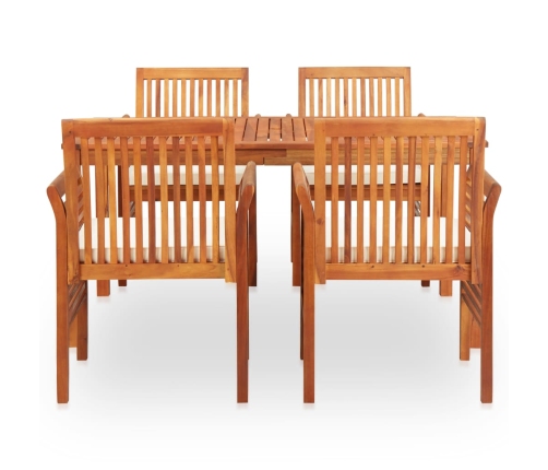 Set comedor de jardín 5 pzas y cojines madera maciza de acacia