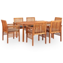 Set comedor de jardín 7 pzas y cojines madera maciza de acacia
