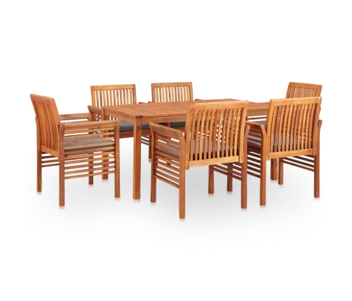 Set comedor de jardín 7 pzas y cojines madera maciza de acacia