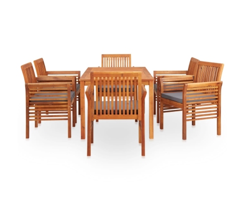 Set comedor de jardín 7 pzas y cojines madera maciza de acacia