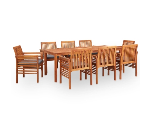 Set comedor de jardín 9 pzas y cojines madera maciza de acacia