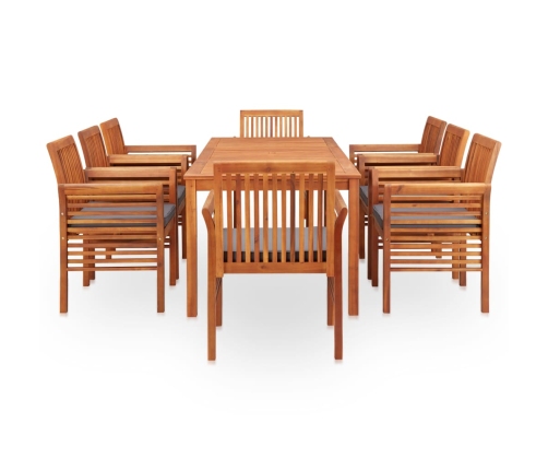 Set comedor de jardín 9 pzas y cojines madera maciza de acacia