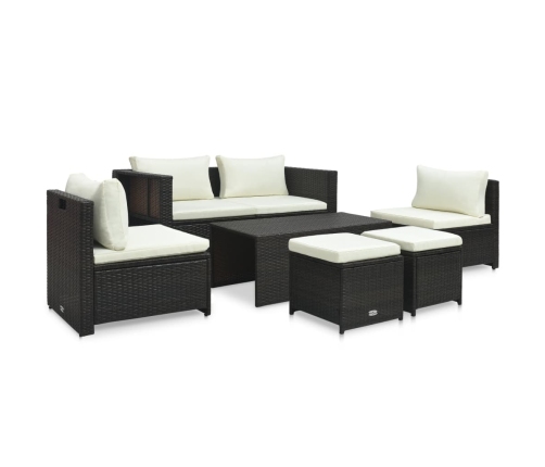 Set muebles de jardín 6 piezas y cojines ratán sintético marrón