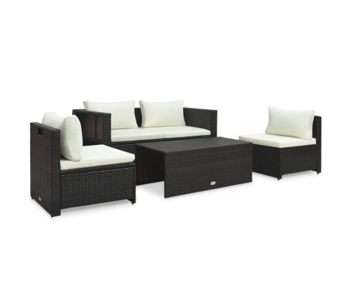 Set muebles de jardín 6 piezas y cojines ratán sintético marrón