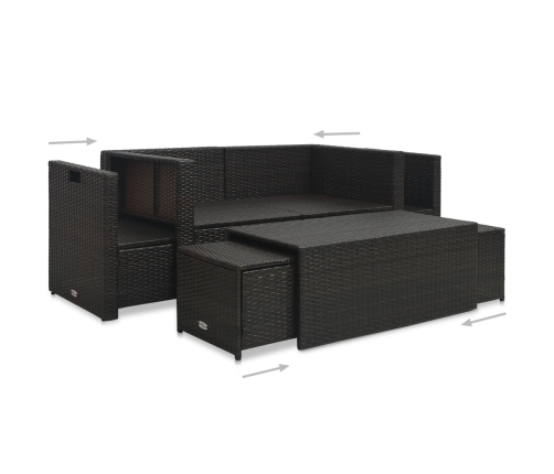 Set muebles de jardín 6 piezas y cojines ratán sintético marrón
