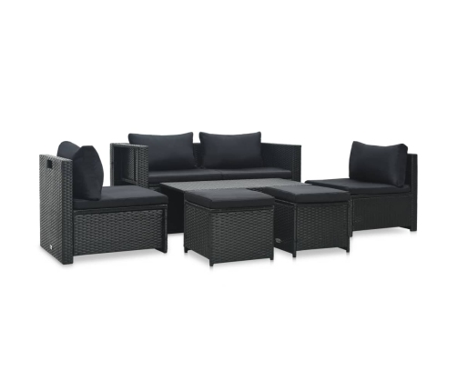 Set muebles de jardín 6 piezas y cojines ratán sintético negro