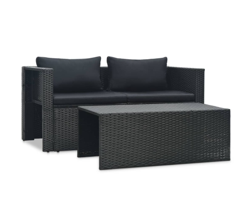 Set muebles de jardín 6 piezas y cojines ratán sintético negro