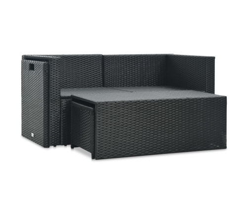 Set muebles de jardín 6 piezas y cojines ratán sintético negro