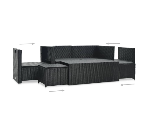 Set muebles de jardín 6 piezas y cojines ratán sintético negro