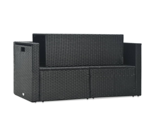 Set muebles de jardín 6 piezas y cojines ratán sintético negro