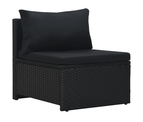 Set muebles de jardín 6 piezas y cojines ratán sintético negro