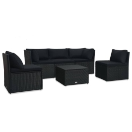 Set de muebles de jardín 4 pzas y cojines ratán sintético negro