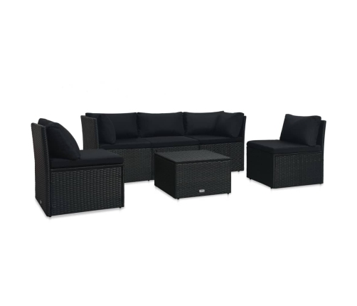 Set de muebles de jardín 4 pzas y cojines ratán sintético negro