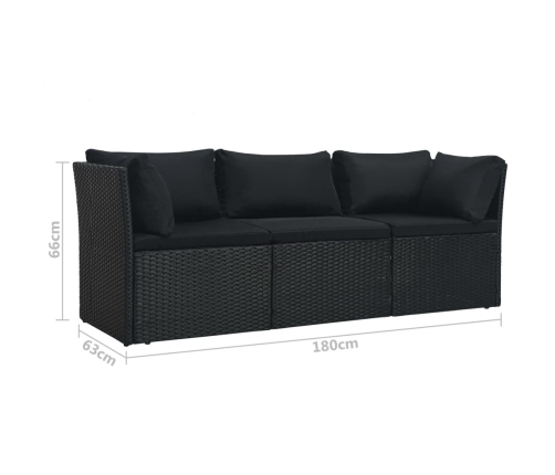 Set de muebles de jardín 4 pzas y cojines ratán sintético negro